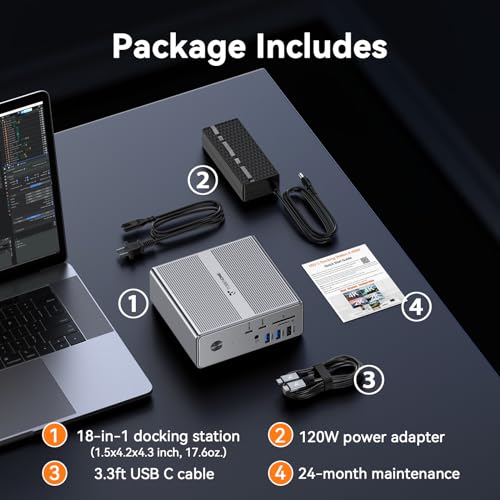 TobenONE DisplayLink Docking Station 4 Monitors, 4 HDMI&2DP, 120W Charger | 120W Adapter, Gigabit Ethernet, 18W Phone Charge, 10Gbps USB, Wide Compatibility, for Multi-Monitor Workspace&Multitasking
