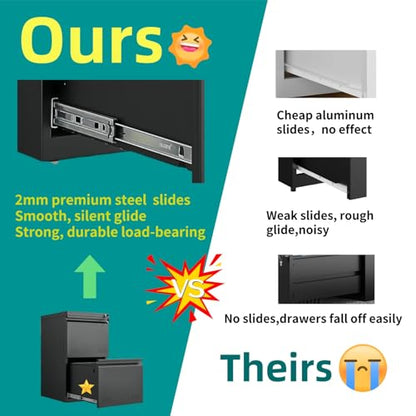 Guizeeopo 2 Drawer File Cabinet with Lock, Vertical File Cabinets for Home Office, Printer Stand, Heavy Duty Steel Office Storage Cabinet for Letter/Legal/A4, Assembly Required(Black) - color: 13-g Black