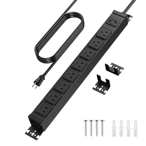 HHSOET Metal 360° Rotating 8 Outlet Mountable Power Strip, 10FT, Black, 1 - size: 10ft