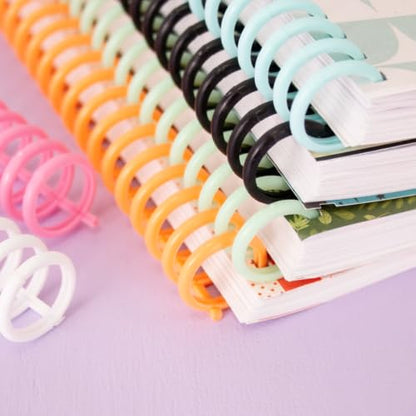 Craftelier - Click Binding Spines 6-Pack, 3:1 Pitch, Harmony Tones | Trimmable 11 in length, 0.75 in diameter, for A4 to A7 and US letter, light green, white and pink colors - color: 19 Mm Binding Spines Light Green, White and Pink