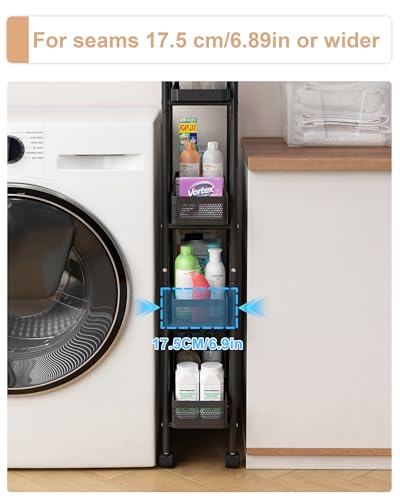 UMDONX 4-Tier Narrow Mobile Storage Cart with Pull-Out Baskets - color: Black, size: 4 Tier