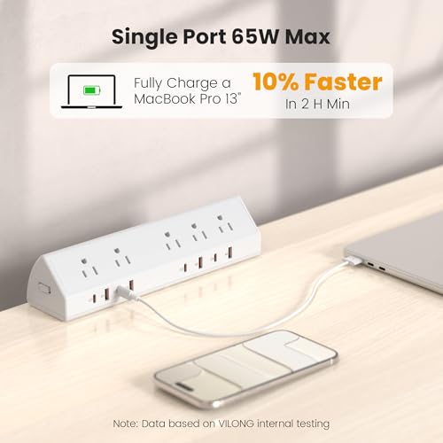 VILONG Desk Clamp Power Strip USB C 65W,Edge Mount Outlet,6FT,White - color: White