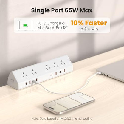VILONG Desk Clamp Power Strip USB C 65W,Edge Mount Outlet,6FT,White - color: White