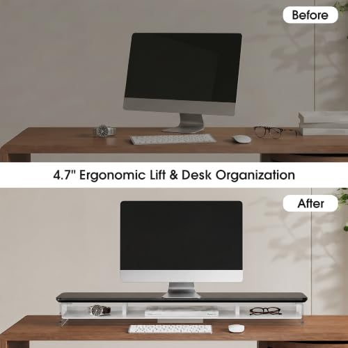 Fenge 42.5" Dual Monitor Stand with Clear Acrylic Legs, Black - color: Black, size: 42.5in