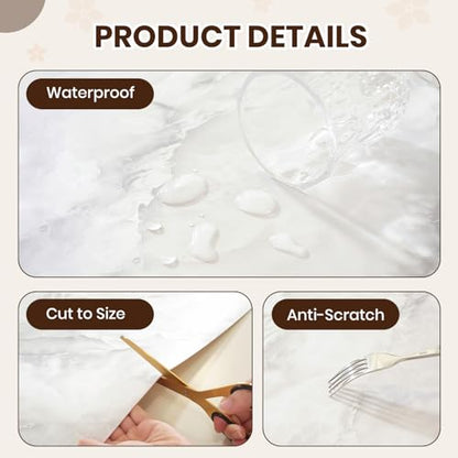 Marble-Look Table Protector 16 x 60 in, Waterproof PVC Desk Mat | Waterproof & Oil-Resistant, Silky-Smooth Surface, Easy to Clean, for Dining Tables, Vanities, Nightstands & Countertops - size: 16" x 60" (Rectangular)