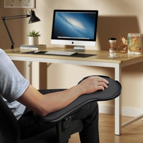 Ergonomic Adjustable Arm Rest Mouse pad for Chair, Strap Fastener | Mouse Extension Platform Tray with Mouse Baffle to Prevent Falling, Attaches to Chair, Black (Black（YYLL8326）)