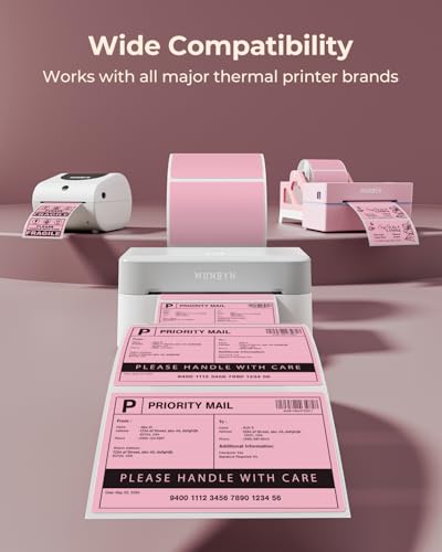 MUNBYN 4x3 Thermal Labels, 500 Sheets/1 Roll, Pink - color: Pink, size: 4x3"