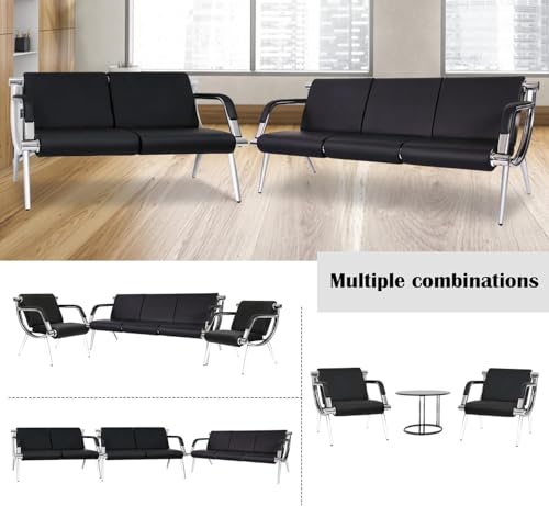 Kinsuite 1-seat Waiting Room Chairs - 4pcs Office Reception Chairs for Salon Barber Bench Airport Bank Hall PU Leather, Black - size: 1-seat*4