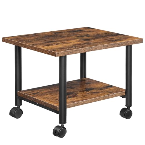 HOOBRO Printer Stand, 2-Tier Industrial Under Desk Printer Cart with Shelf, Mobile Heavy Duty Storage Rack on Wheels for Home, Office, Rustic Brown and Black BF02PS01G1 - color: Rustic Brown + Black, size: 15.7'' x 19.1''x 14.4''