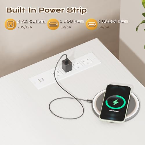 PRAISUN 47 X 24 Inch Deeper Desk with Power Outlets - color: White, size: 47.2*23.6 inch