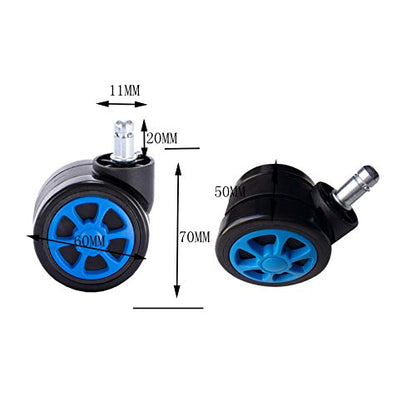 TEKEFT Gaming Office Chair Casters Floor Protection Rubber (5 Sets) 60mm Casters with Standard Stem Size
