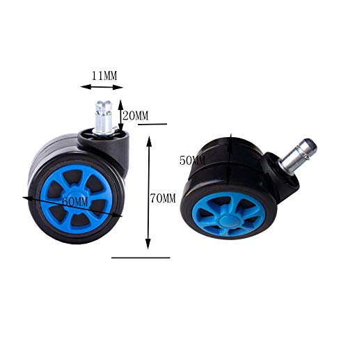 TEKEFT Gaming Office Chair Casters Floor Protection Rubber (5 Sets) 60mm Casters with Standard Stem Size