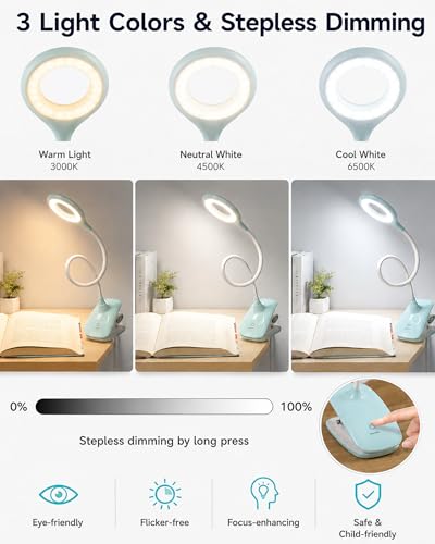 Rechargeable Clip On Reading Light for Bed Headboard, Touch Dimming