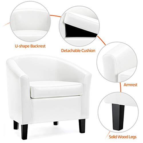 Topeakmart Faux Leather Accent Chair Set of 2, 300 lb Cap, White | Set of 2 PU Leather Barrel Chairs, U-shaped Backrest, Foam Seat, 18" Seat Height, Solid Wood Legs - color: White, size: Set of 2