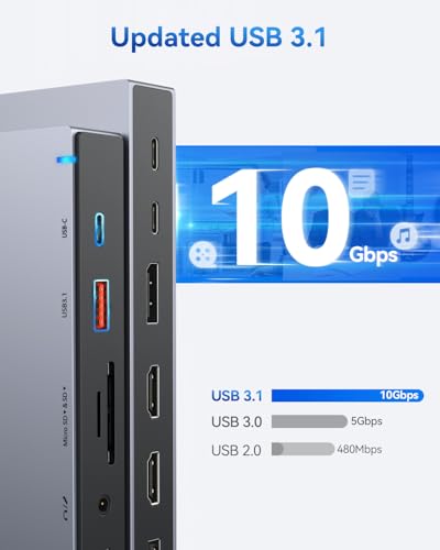 Selore USB C Docking Station 3 Monitors Laptop Hub Dual 4K HDMI +DP | 10Gbps USB-A/C Data Transfer, 100W PD, Ethernet, Audio, SD/microSD Slot,USB-C Dock for Dell XPS/HP/Lenovo - color: Space Gray