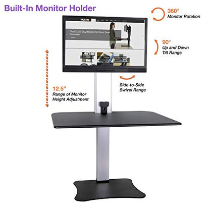 Victor High Rise Electric Sit-Stand Standing Desk Converter with Single Monitor Stand - Height Adjustable Office Desk Workstation for Home, 28" x 23" Work Surface, Black - size: Single Monitor