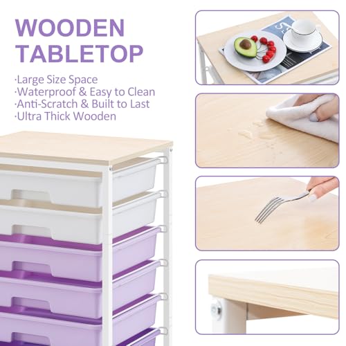 SYKIARIOL Rolling Cart with Drawers,8 Drawers Storage Cart,Purple - color: Purple