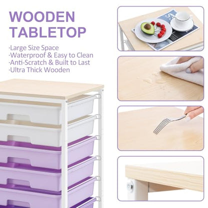 SYKIARIOL Rolling Cart with Drawers,8 Drawers Storage Cart,Purple - color: Purple