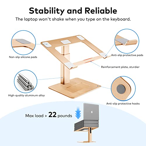 Laptop Stand for Desk, Ergonomic Sitting and Standing Laptop Riser for Notebook MacBook 11-17 Inches，DJ Laptop Stand Adjustable Height from 7-15 Inches Aluminum(Gold) - color: Gold