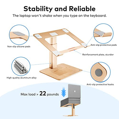 Laptop Stand for Desk, Ergonomic Sitting and Standing Laptop Riser for Notebook MacBook 11-17 Inches，DJ Laptop Stand Adjustable Height from 7-15 Inches Aluminum(Gold) - color: Gold