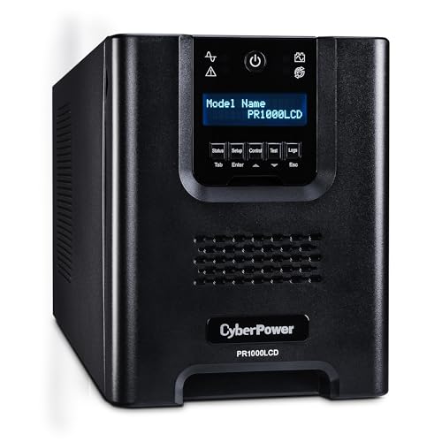 CyberPower PR1000LCD Smart App Sinewave UPS Battery Backup | 1000VA/1000W, 8 Outlets, AVR, Mini-Tower, UL Certified - size: 1000VA