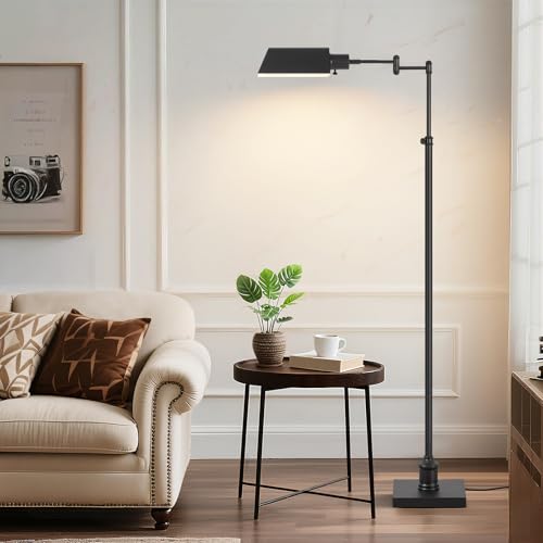GyroVu Traditional Height Adjustable Pharmacy Floor Lamp with 350° Swing Arm, Color Temperature Adjustable Standing Lamp Metal Shade for Living Room Reading House Bedroom Home Office(Black) - color: Black