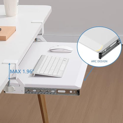 ETHU Small Keyboard Tray Under Desk with Metal Rail, 19.7x11.8", White | Slide Out Ergonomic Keyboard Drawer, Pull Out Keyboard Tray for Home Office Desk, Suitable Max Desk Thickness 1.96" - color: White