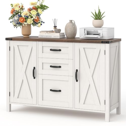 Vabches File Cabinet with 3 Drawers Fits Files Letter/A4 Size, Rustic White - color: Rustic White