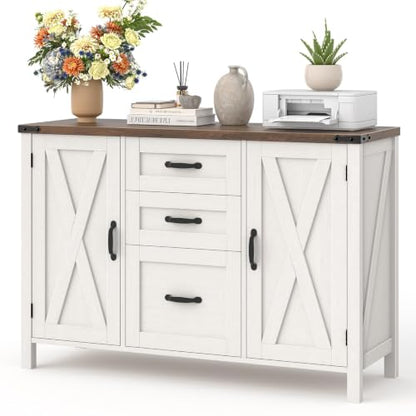 Vabches File Cabinet with 3 Drawers Fits Files Letter/A4 Size, Rustic White - color: Rustic White
