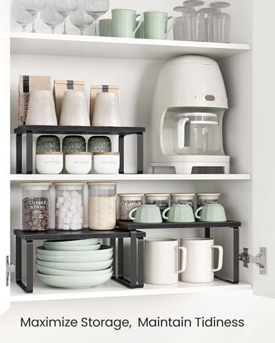 SONGMICS Cabinet Organizer Shelf, Set of 3 Spice Rack, Kitchen Storage | Kitchen Counter Shelves, Kitchen Storage, Spice Rack, Ebony, BYSTRO Collection UKCS220B01 - color: Anthracite Gray + Matte Black