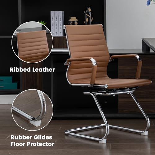Office Guest Reception Chair Set of 4, Conference Room Chairs Waiting Room Chairs 4 Pack, Modern Leather Office Desk Chair No Wheels.（Brown） - color: Brown, size: 4 Pack