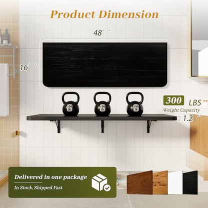 Dogsky Floating Wall Desk 48" x 16" - 300 lbs Heavy Duty Solid Pine - color: Black, size: 48" x 16"