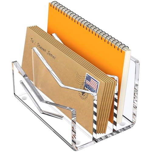 Beego Envelope and Mail Organizer Countertop - 3 Compartments Clear Acrylic Desk Organizer Letter Holder Desktop File Sorter Bill Document Folder Rack for Office, Home, School Desk Organization - color: Clear, size: 3 Compartments
