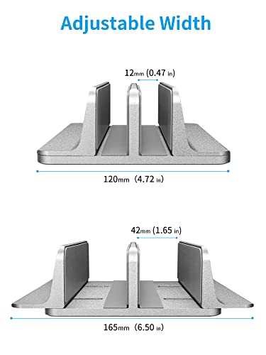 JARLINK Double Vertical Laptop Stand, Adjustable Aluminum Desk Dock, Black - color: Grey, size: 2-slot