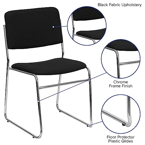 Flash Furniture Hercules Fabric Stackable Chair, Black, 5-Pack | Chrome Sled Base, Fabric Upholstery, 500 LBS. Weight Capacity - color: Black Fabric/Chrome Frame, size: Set of 5