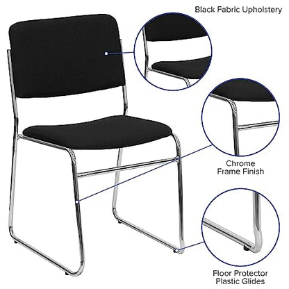 Flash Furniture Hercules Fabric Stackable Chair, Black, 5-Pack | Chrome Sled Base, Fabric Upholstery, 500 LBS. Weight Capacity - color: Black Fabric/Chrome Frame, size: Set of 5