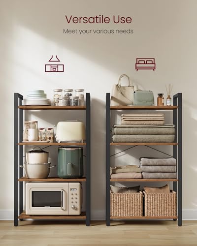 VASAGLE 4-Tier Bookshelf, Bookcase with Steel Frame, Book Shelf for Living Room, Home Office, Study, 11.8 x 26 x 47 Inches, Industrial Style, Rustic Brown and Ink Black ULLS60BX - color: Rustic Brown + Ink Black, size: 4 Tiers (11.8"D x 26"W), style: With