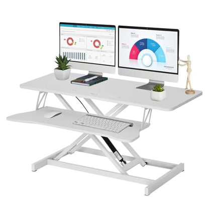 37 Inch Standing Desk Converter, Height Adjustable Desktop Standing Desk, Stand Up Riser Compatibles with 2 Computer, Stand Up Converter Laptop Workstation to 18.8" Tall, Black - color: White