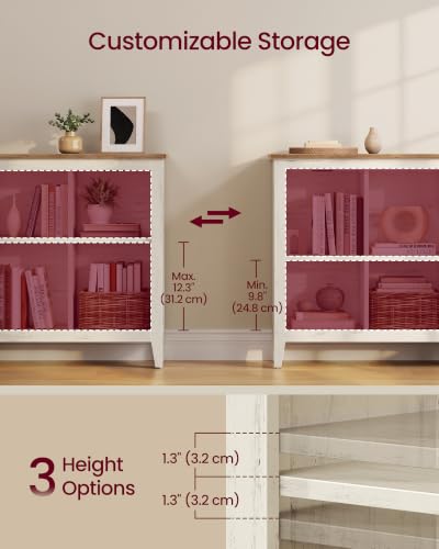 VASAGLE Farmhouse Bookshelf, 6-Cube Storage Organizer with Legs - color: Cloud White + Warm Brown, size: 38.6"D x 11.6"W x 29.8"H, style: 6-Cube