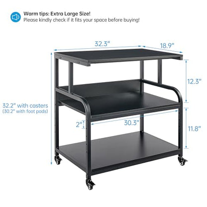 Fannova 32.3"x18.9" Extra Large Printer Stand with Adjustable Storage Shelf - color: Black, size: 32.3"W x 18.9"D x 32.1"H
