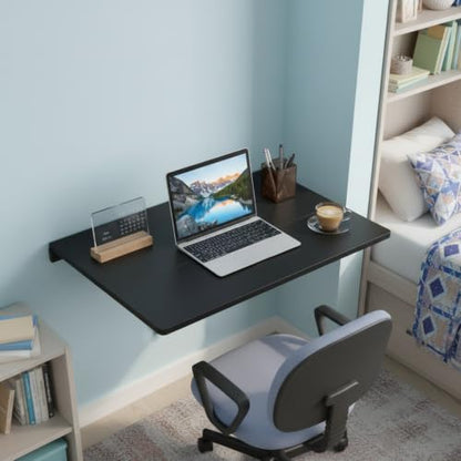 Tangkula 31.5" Wall Mounted Folding Desk, Drop-Leaf Floating Desk with Spacious Surface, Space-Saving Foldable Wall Table for Study, Bedroom, Laundry, Balcony & Small Spaces - color: Black
