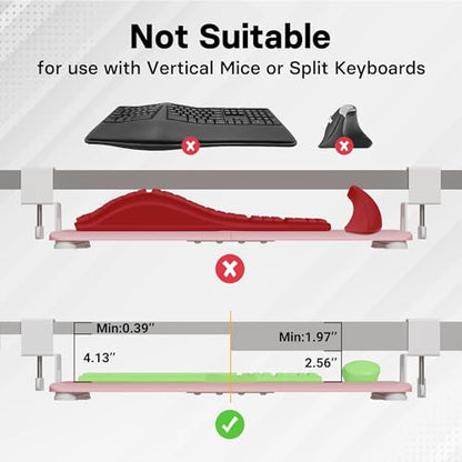 BONTEC Under Desk Keyboard Tray, Pull-Out Keyboard & Mouse Platform | C-Clamp Mount, Space-Saving Ergonomic Slide-Out Drawer, 31.3 in Including Clamps, 25.6 x 11.8 in Tray, Pink - color: Pink, size: 25.6" x 11.8"