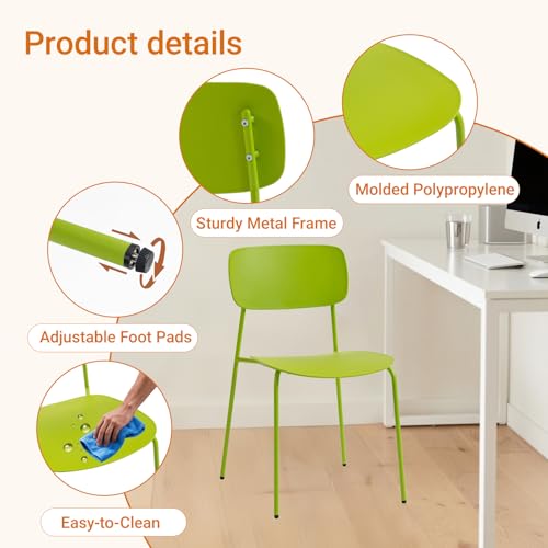 Sidanli Stackable Chairs Set of 4, Metal Waiting Room Chairs with Plastic Seat, Capacity 300lbs, Stacking Chairs for Office Conference Break Room Lobby, Green - color: Green