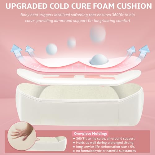 Ergonomic Gaming Chair, Computer Desk Chairs, 4D Armrests, High Back Office Chair with Headrest & Lumbar Pillow, Tilt Rocker Recliner, Heavy-Duty Base, White PU Leather & Pink Suede Comb