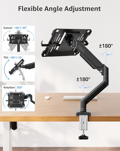 MOUNTUP Laptop Stand for Desk, 2-in-1 Monitor Mount with Laptop Tray Holds 2.2-22lbs, Adjustable Laptops Arm Mount for Max 17" Notebook & 32" Monitor, Laptops Desk Arm with Clamp/Grommet - size: Single, style: Without Pole