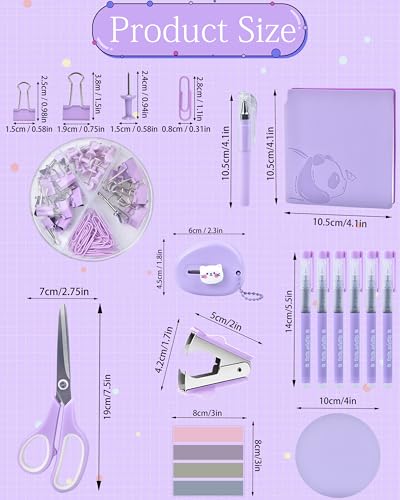 Purple Desk Accessories and Organizers with Desk Organizer and 360°Rotating Pen Holder stapler Pen and a Lot of Office Purple Office Supplies Beautifully Presented in a Gift Box - color: Purple