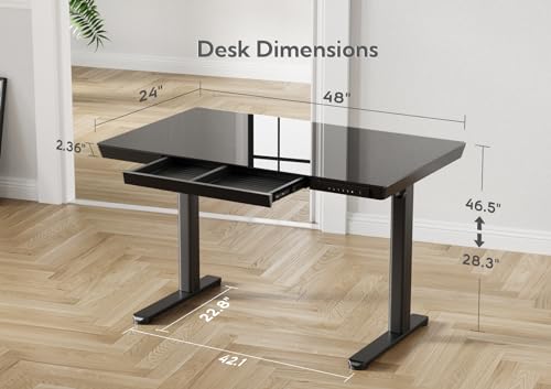 Claiks Glass Standing Desk with Drawers & USB Ports 48x24 Inch, Black - color: Black, size: 48 inch