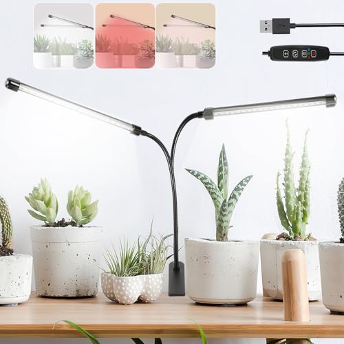 Grow Lights for Indoor Plant 6000K White Red 40 LEDs,Plant Growing Light | Auto on/Off Clip Plant Grow Lamp,Full Spectrum,9-Level Dimmable,for Seed Starting,3/9/12H Timer,Adjust Gooseneck,3 Light Mode - color: White, size: 2 Head