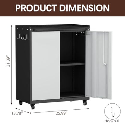 Metal Tool Chest, Rolling Garage Cabinet with Adjustable Shelves, Metal Locking Cabinet with 2 Keys, Steel Tool Chest on Wheels for Basement, Warehouse, Utility Room, Grey - color: 32"h - Grey/Black