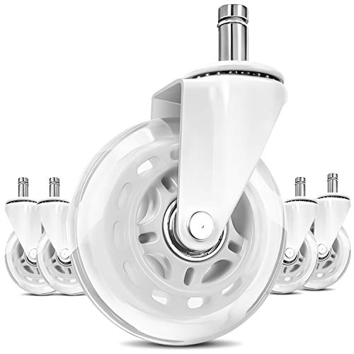 LPHY Roller Blade Office Chair Wheels - 3 Inch Desk Chair Casters Set of 5 | Smooth Rolling Quiet, Polyurethane, 650 LBS Capacity, 7/16"×7/8" Universal Stem, Safe for Hardwood, Carpet，Tile Floors, White - color: White, size: 3 Inch